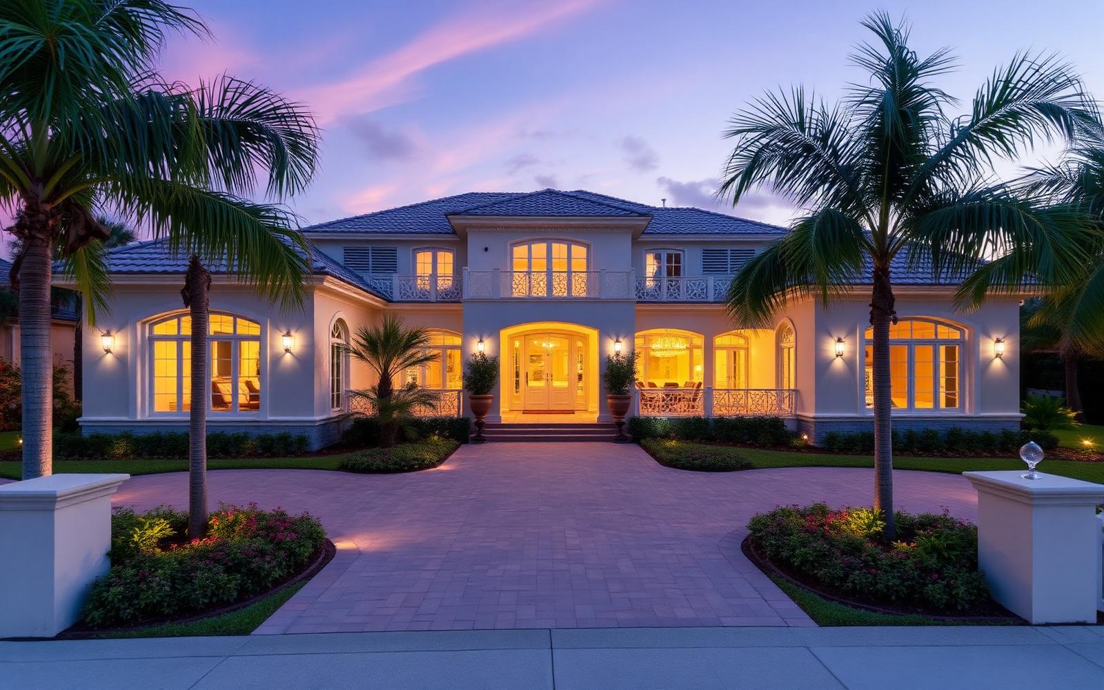 Luxury Delray Beach home at dusk